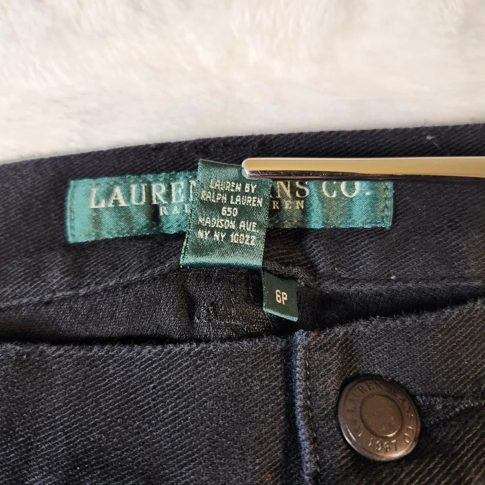 Lauren Ralph Lauren Jeans Women 8 Black Excellent Floral‎ Embroidered Bootcut